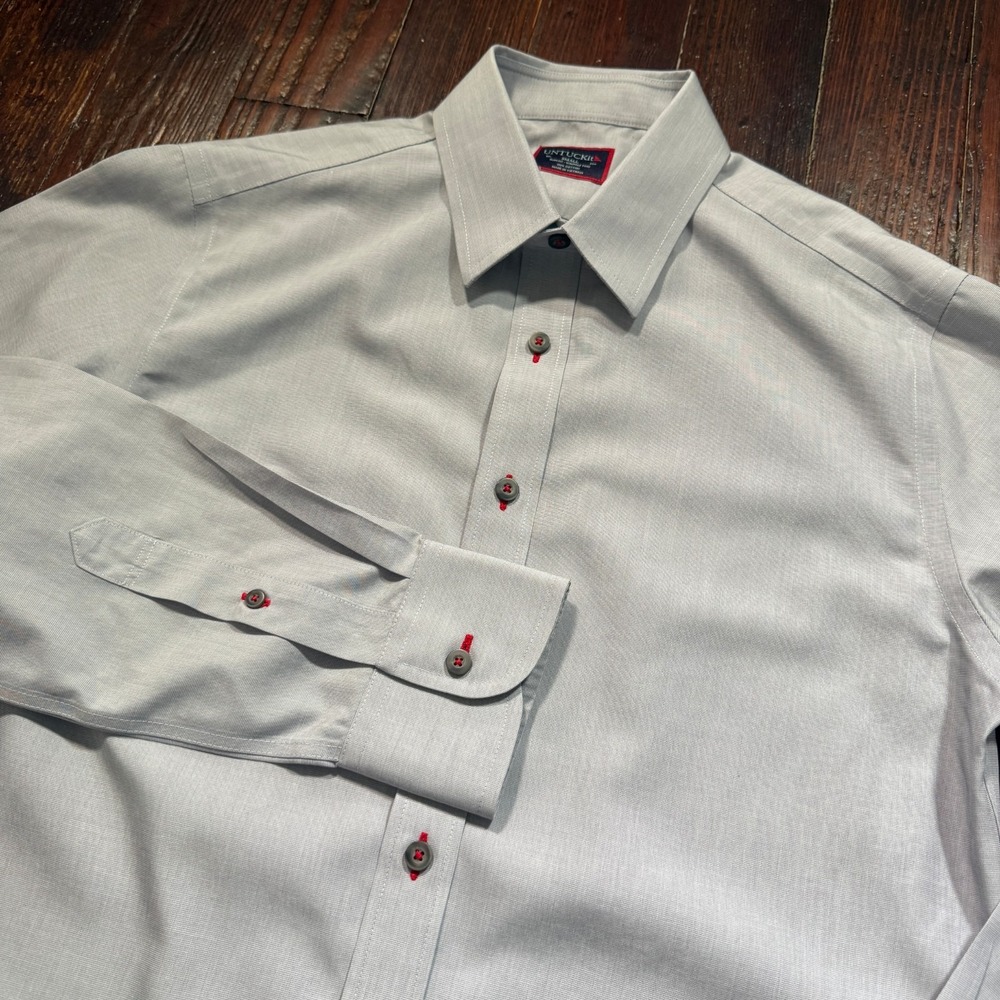 UNTUCKit Shirt Mens S Blue Gray Red Accents Wrinkle Free Cotton Preppy - EUC
